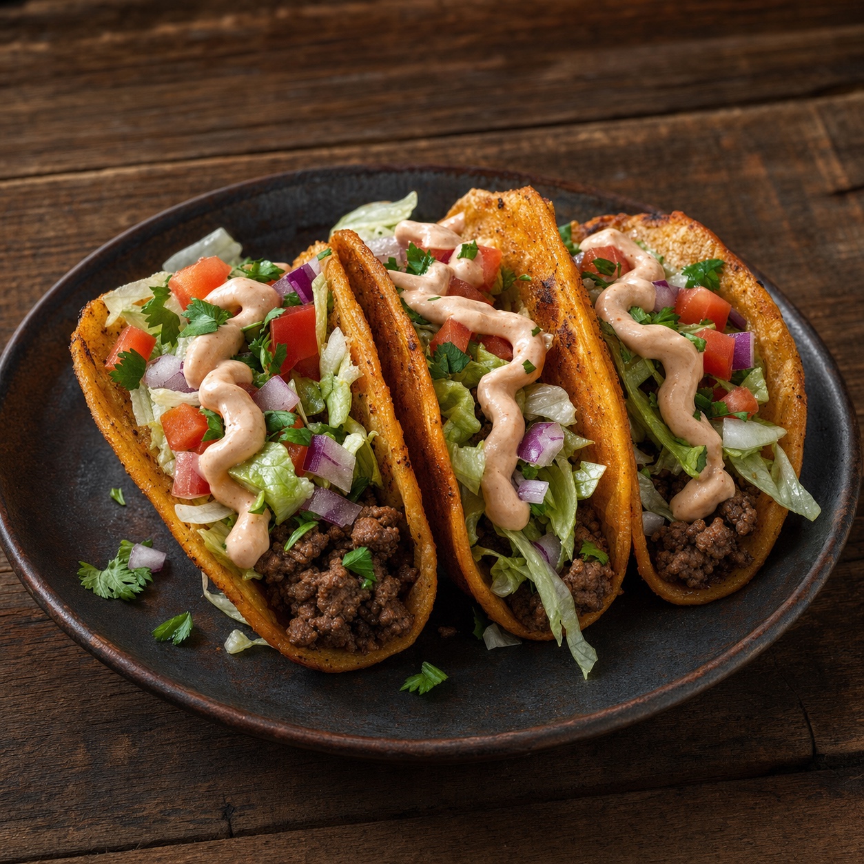 Three street tacos on a plate